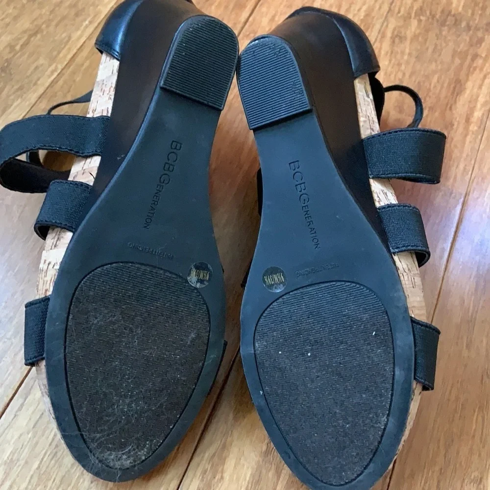 BCBGeneration Wedge Strappy Sandals Black 9 1/2